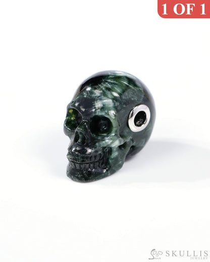 Skullis Signature Seraphinite Gem Skull Pendant or Necklace Hand Carved Sterling Silver 925 Chain for Women & Men