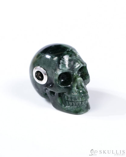 Skullis Signature Seraphinite Gem Skull Pendant or Necklace Hand Carved Sterling Silver 925 Chain for Women & Men