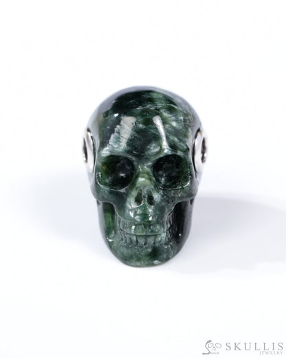 Skullis Signature Seraphinite Gem Skull Pendant or Necklace Hand Carved Sterling Silver 925 Chain for Women & Men
