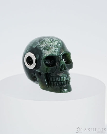 Skullis Signature Seraphinite Gem Skull Pendant Or Necklace Hand Carved Sterling Silver 925 Chain