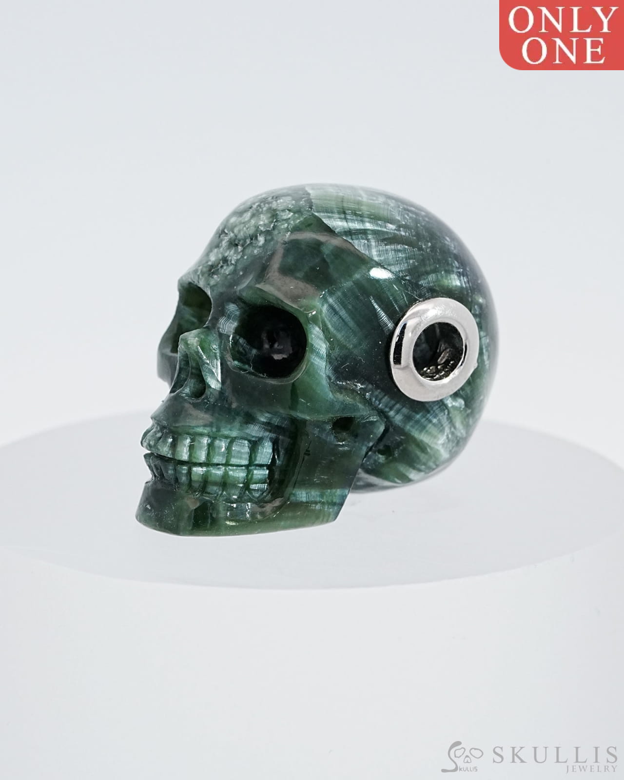 Skullis Signature Seraphinite Gem Skull Pendant Or Necklace Hand Carved Sterling Silver 925 Chain