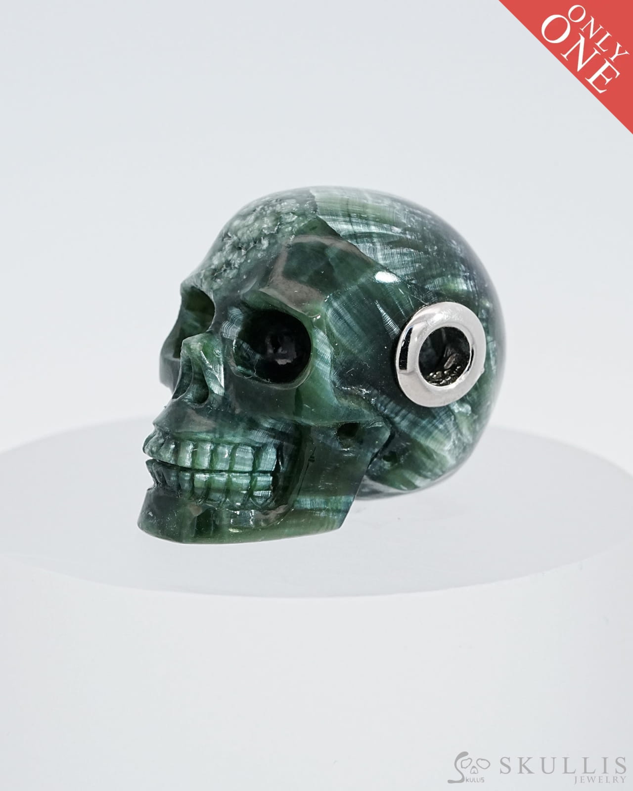 Skullis Signature Seraphinite Gem Skull Pendant Or Necklace Hand Carved Sterling Silver 925 Chain