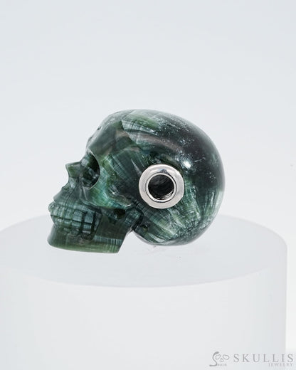 Skullis Signature Seraphinite Gem Skull Pendant Or Necklace Hand Carved Sterling Silver 925 Chain