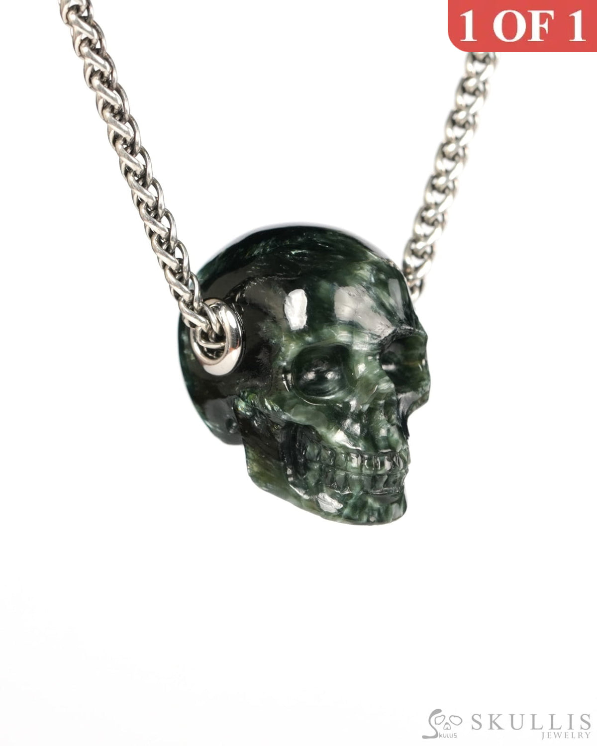 Skullis Signature Seraphinite Gem Skull Pendant or Necklace Hand Carved for Women & Men - 9900555 - Skull Pendants