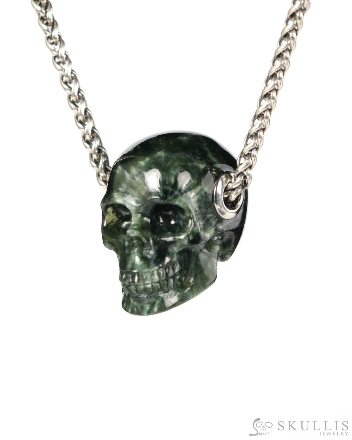 Skullis Signature Seraphinite Gem Skull Pendant or Necklace Hand Carved for Women & Men - 9900555 - Skull Pendants
