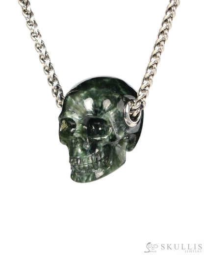 Skullis Signature Seraphinite Gem Skull Pendant or Necklace Hand Carved for Women & Men - 9900555 - Skull Pendants