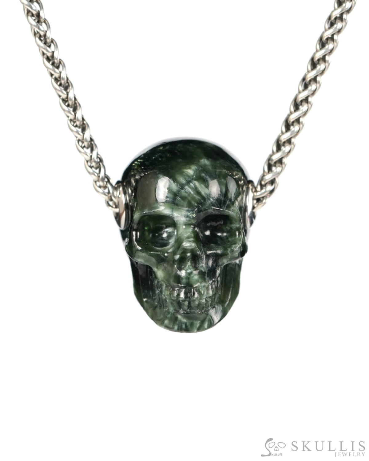 Skullis Signature Seraphinite Gem Skull Pendant or Necklace Hand Carved for Women & Men - 9900555 - Skull Pendants