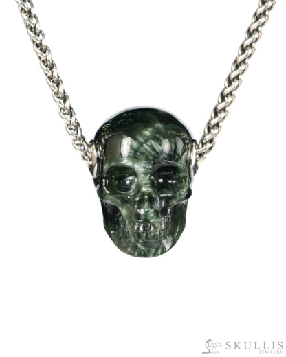 Skullis Signature Seraphinite Gem Skull Pendant or Necklace Hand Carved for Women & Men - 9900555 - Skull Pendants