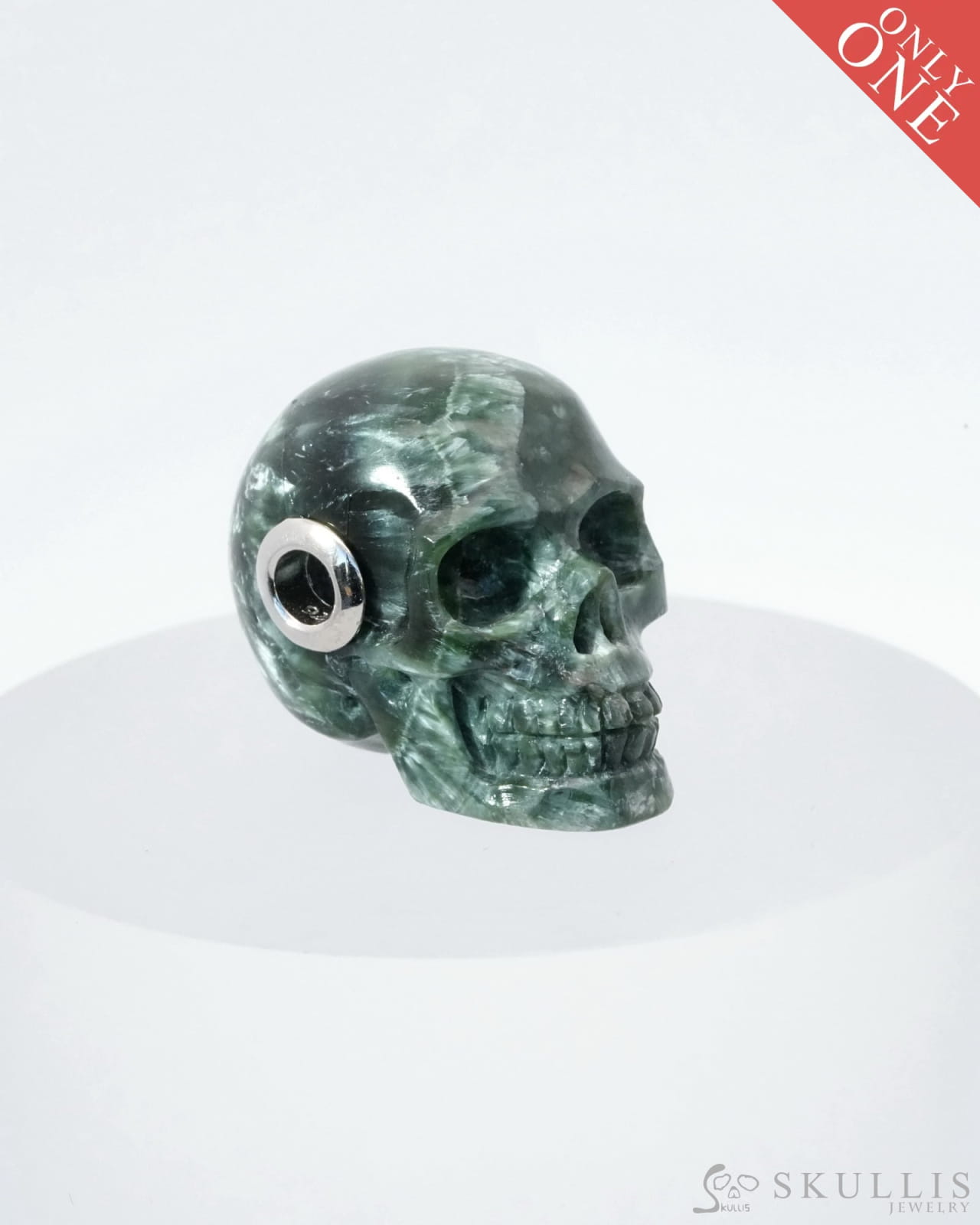 Skullis Signature Seraphinite Gem Skull Pendant Or Necklace Hand Carved Sterling Silver 925 Chain