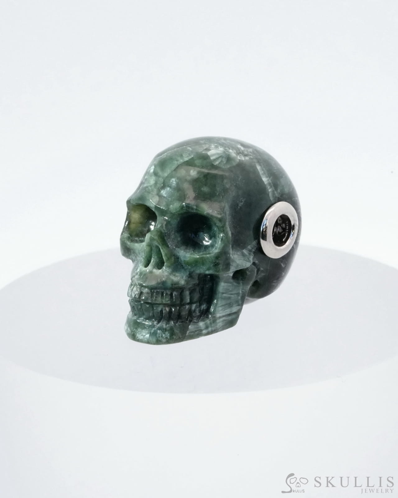 Skullis Signature Seraphinite Gem Skull Pendant Or Necklace Hand Carved Sterling Silver 925 Chain