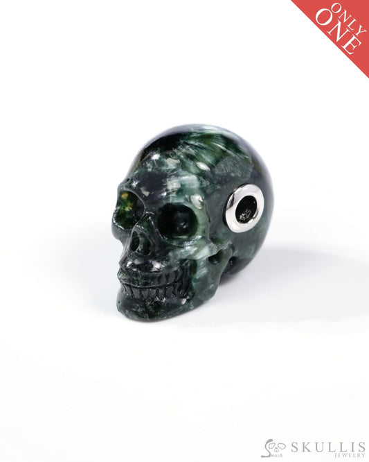 Skullis Signature Bloodstone Gem Skull Pendant or Necklace, Hand Carved, Sterling Silver 925 Chain, for Women & Men - 9500246