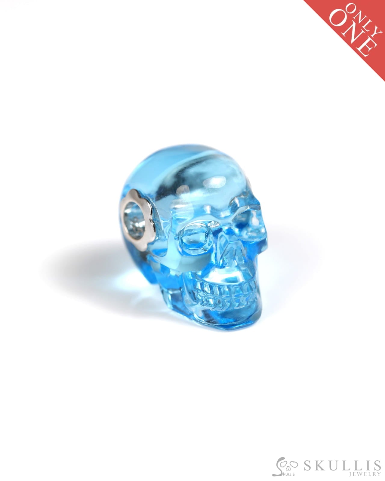 Skullis Signature Sky Blue Topaz Gem Skull Pendant or Necklace Hand Carved Sterling Silver 925 Chain for Women & Men
