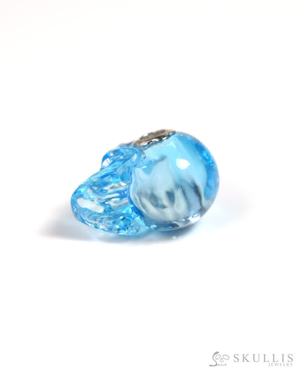 Skullis Signature Sky Blue Topaz Gem Skull Pendant or Necklace Hand Carved Sterling Silver 925 Chain for Women & Men