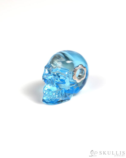 Skullis Signature Sky Blue Topaz Gem Skull Pendant or Necklace Hand Carved Sterling Silver 925 Chain for Women & Men