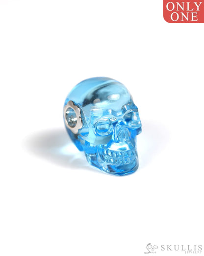 Skullis Signature Sky Blue Topaz Gem Skull Pendant or Necklace Hand Carved Sterling Silver 925 Chain for Women & Men