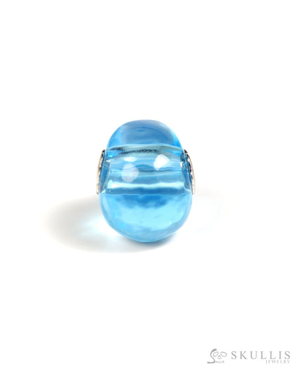 Skullis Signature Sky Blue Topaz Gem Skull Pendant or Necklace Hand Carved Sterling Silver 925 Chain for Women & Men