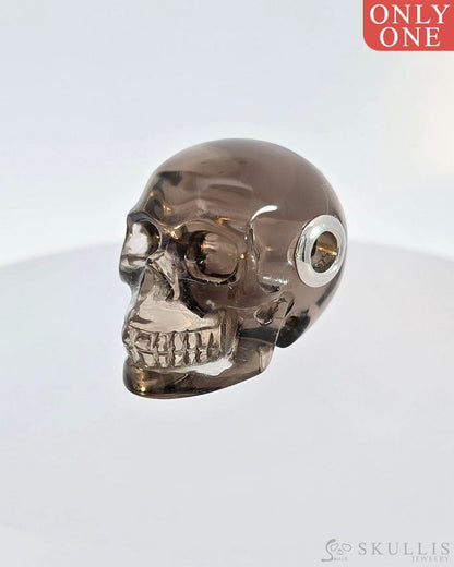 Skullis Signature Smoky Quartz Rock Crystal Gem Skull Pendant Or Necklace Hand Carved Sterling