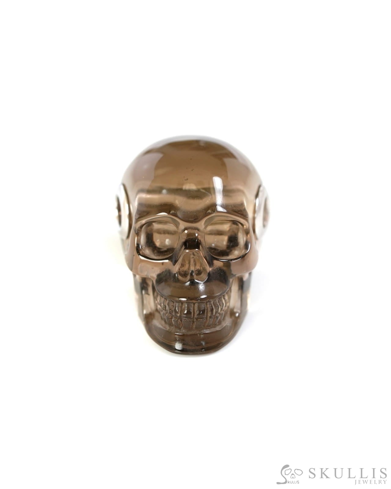 Skullis Signature Smoky Quartz Rock Crystal Gem Skull Pendant or Necklace Hand Carved Sterling Silver 925 Chain for