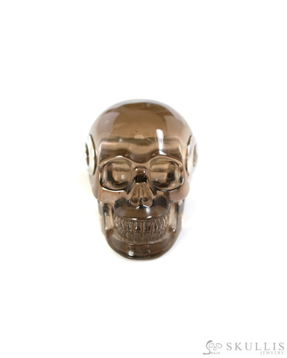 Skullis Signature Smoky Quartz Rock Crystal Gem Skull Pendant or Necklace Hand Carved Sterling Silver 925 Chain for