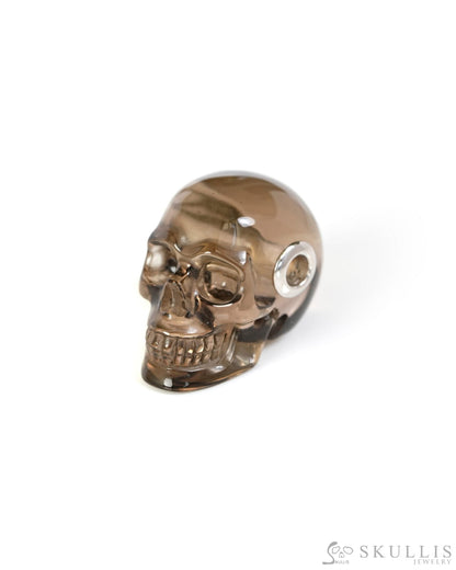 Skullis Signature Smoky Quartz Rock Crystal Gem Skull Pendant or Necklace Hand Carved Sterling Silver 925 Chain for