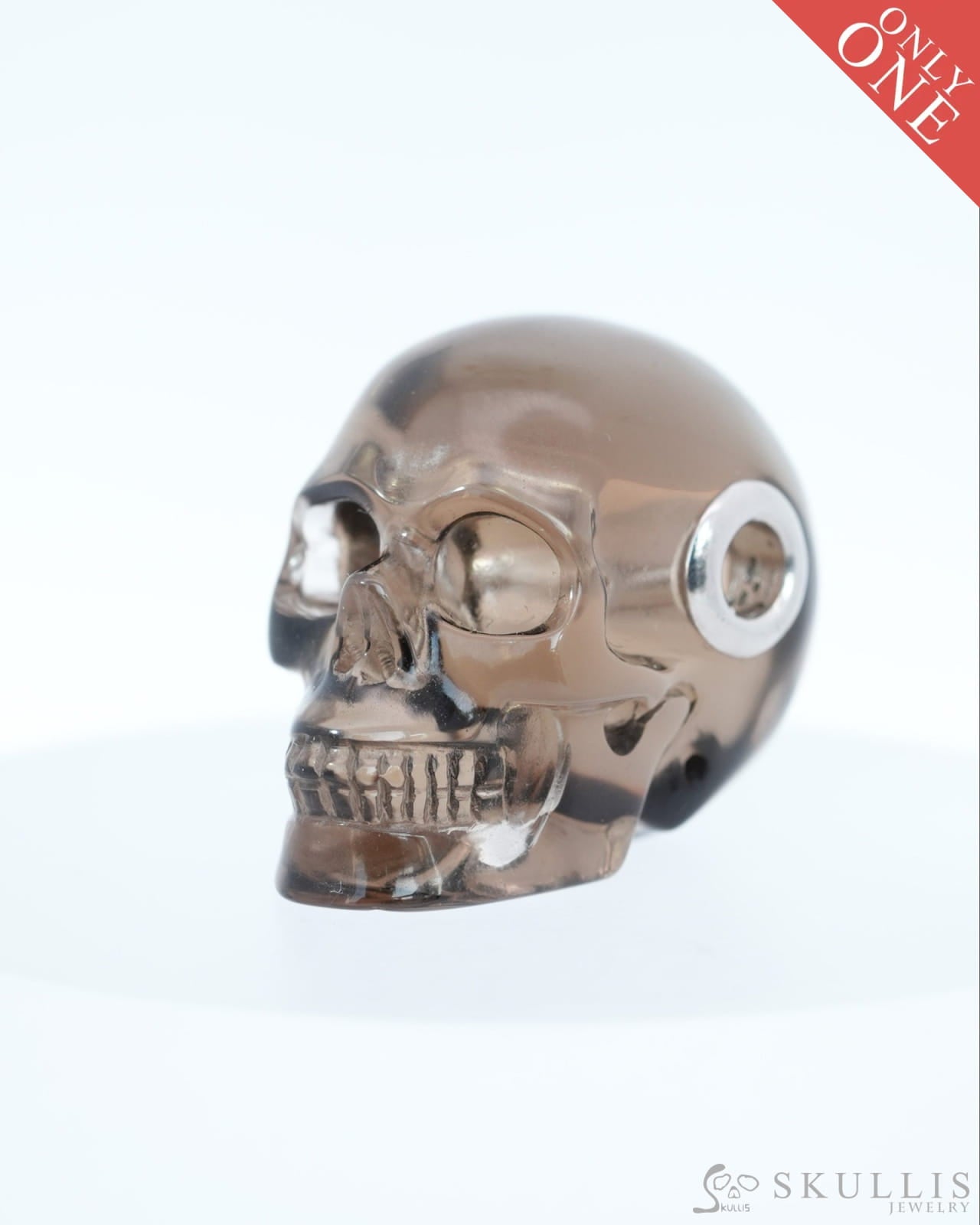 Skullis Signature Smoky Quartz Rock Crystal Gem Skull Pendant or Necklace Hand Carved Sterling Silver 925 Chain for