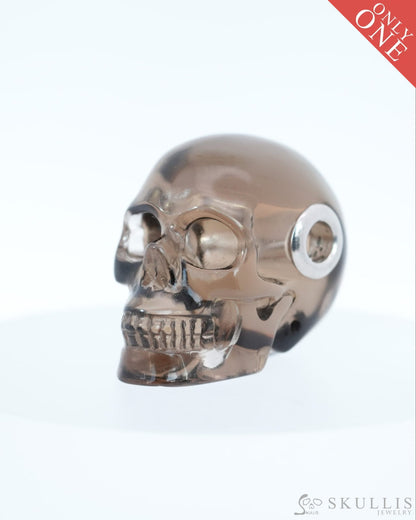 Skullis Signature Smoky Quartz Rock Crystal Gem Skull Pendant or Necklace Hand Carved Sterling Silver 925 Chain for