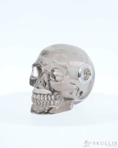 Skullis Signature Smoky Quartz Rock Crystal Gem Skull Pendant or Necklace Hand Carved Sterling Silver 925 Chain for