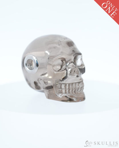 Skullis Signature Smoky Quartz Rock Crystal Gem Skull Pendant or Necklace Hand Carved Sterling Silver 925 Chain for