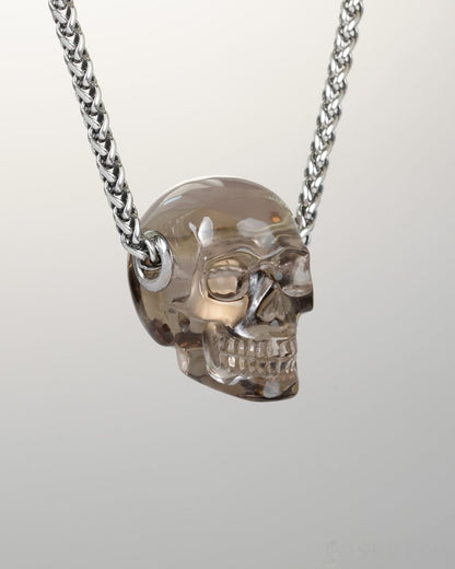 Skullis Signature Smoky Quartz Rock Crystal Gem Skull Pendant or Necklace Hand Carved Sterling Silver 925 Chain for