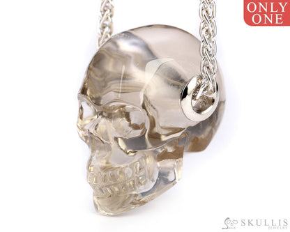 Skullis Signature Smoky Quartz Rock Crystal Gem Skull Pendant Or Necklace Hand Carved Sterling