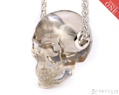 Skullis Signature Smoky Quartz Rock Crystal Gem Skull Pendant Or Necklace Hand Carved Sterling