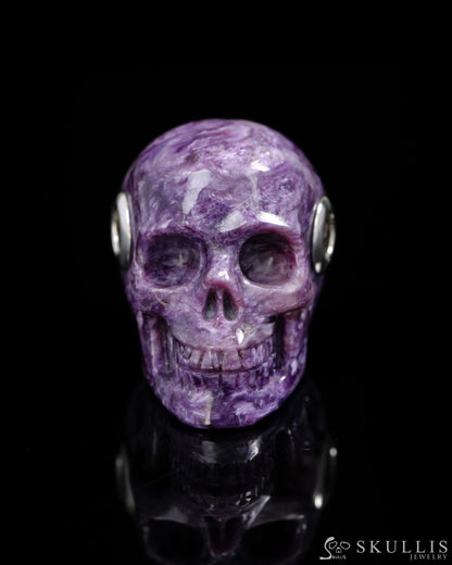 Skullis Signature Spiderweb Russian Charoite Gem Skull Pendant or Necklace Hand Carved Sterling Silver 925 Chain for