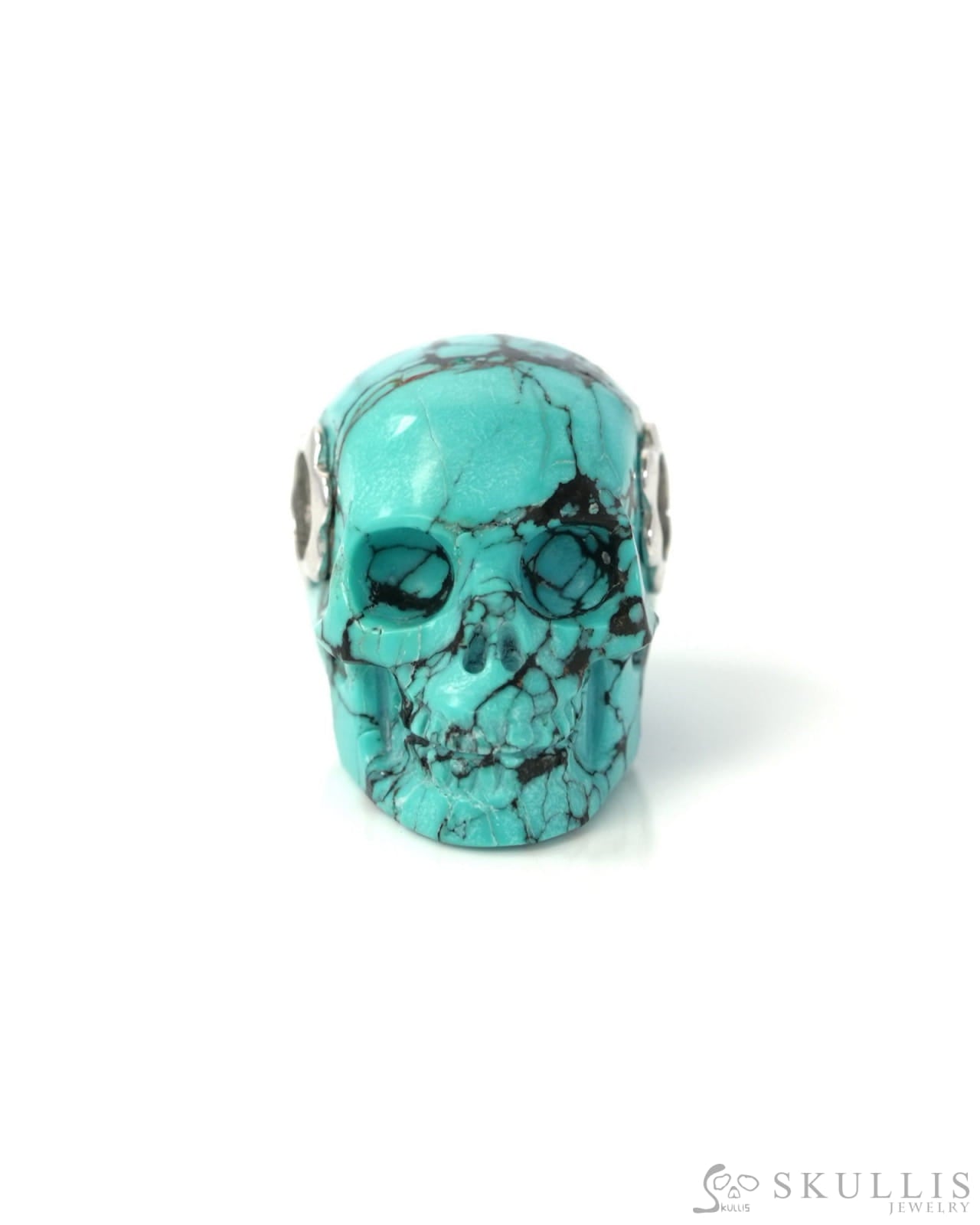 Skullis Signature Spiderweb Turquoise Gem Skull Pendant or Necklace Hand Carved Sterling Silver 925 Chain for Women &