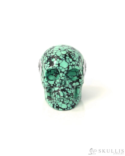Skullis Signature Spiderweb Turquoise Gem Skull Pendant or Necklace Hand Carved Sterling Silver 925 Chain for Women &
