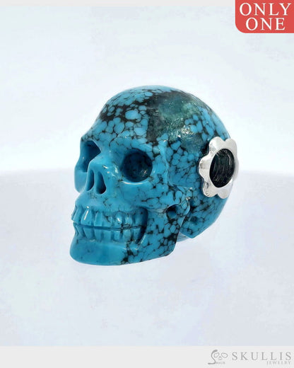 Skullis Signature Turquoise Gem Skull Pendant Or Necklace Hand Carved Sterling Silver.925 Chain For