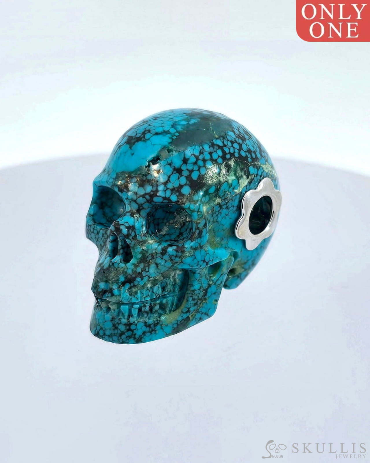 Skullis Signature Turquoise Gem Skull Pendant Or Necklace Hand Carved Sterling Silver.925 Chain For