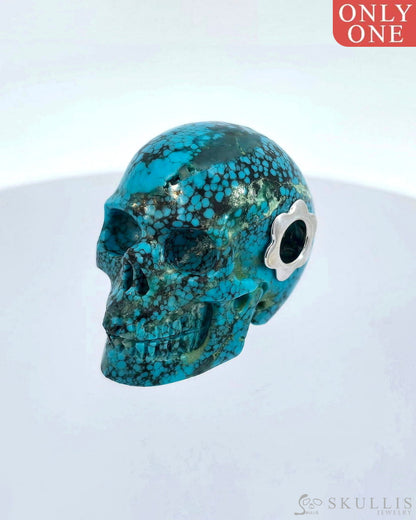 Skullis Signature Turquoise Gem Skull Pendant Or Necklace Hand Carved Sterling Silver.925 Chain For
