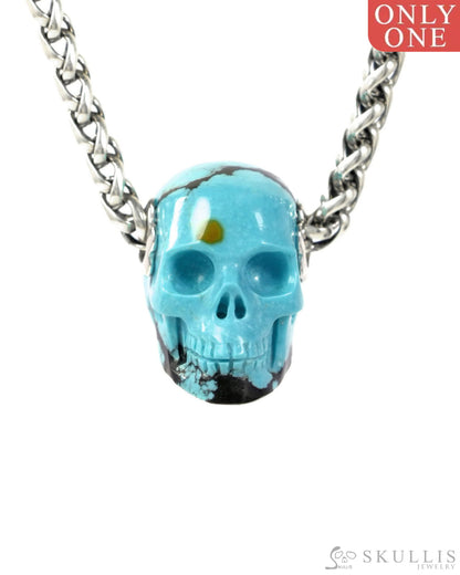 Skullis Signature Spiderweb Turquoise (Matrix Turquoise) Gem Skull Pendant or Necklace Hand Carved for Women & Men