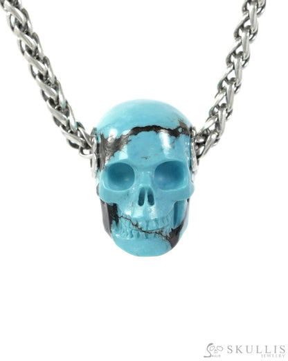 Skullis Signature Spiderweb Turquoise (Matrix Turquoise) Gem Skull Pendant or Necklace Hand Carved for Women & Men