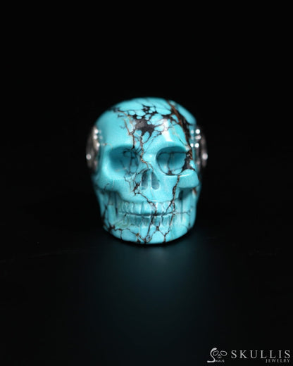 Skullis Signature Spiderweb Turquoise (Matrix Turquoise) Gem Skull Pendant or Necklace Hand Carved for Women & Men