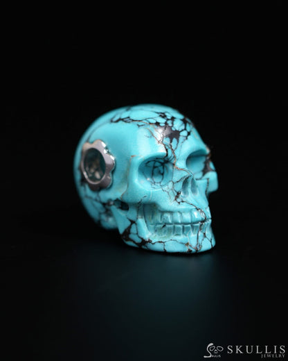 Skullis Signature Spiderweb Turquoise (Matrix Turquoise) Gem Skull Pendant or Necklace Hand Carved for Women & Men
