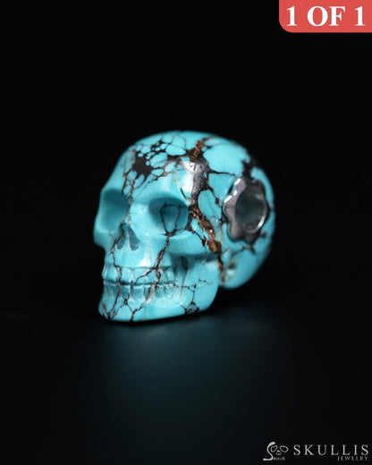 Skullis Signature Spiderweb Turquoise (Matrix Turquoise) Gem Skull Pendant or Necklace Hand Carved for Women & Men