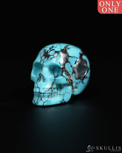 Skullis Signature Spiderweb Turquoise (Matrix Turquoise) Gem Skull Pendant or Necklace Hand Carved for Women & Men