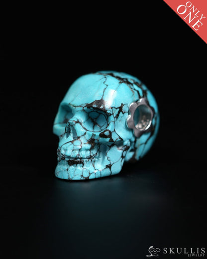 Skullis Signature Spiderweb Turquoise (Matrix Turquoise) Gem Skull Pendant or Necklace Hand Carved for Women & Men