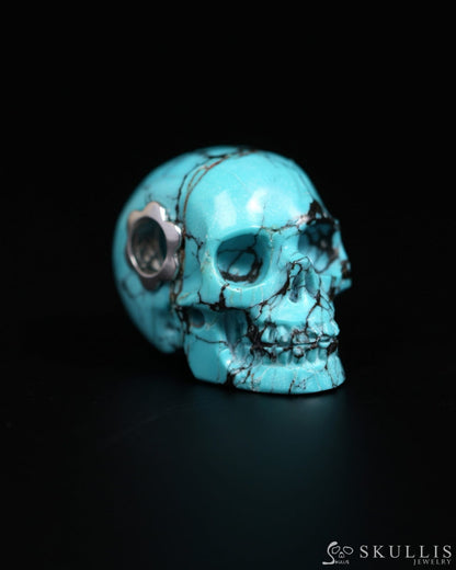 Skullis Signature Spiderweb Turquoise (Matrix Turquoise) Gem Skull Pendant or Necklace Hand Carved for Women & Men