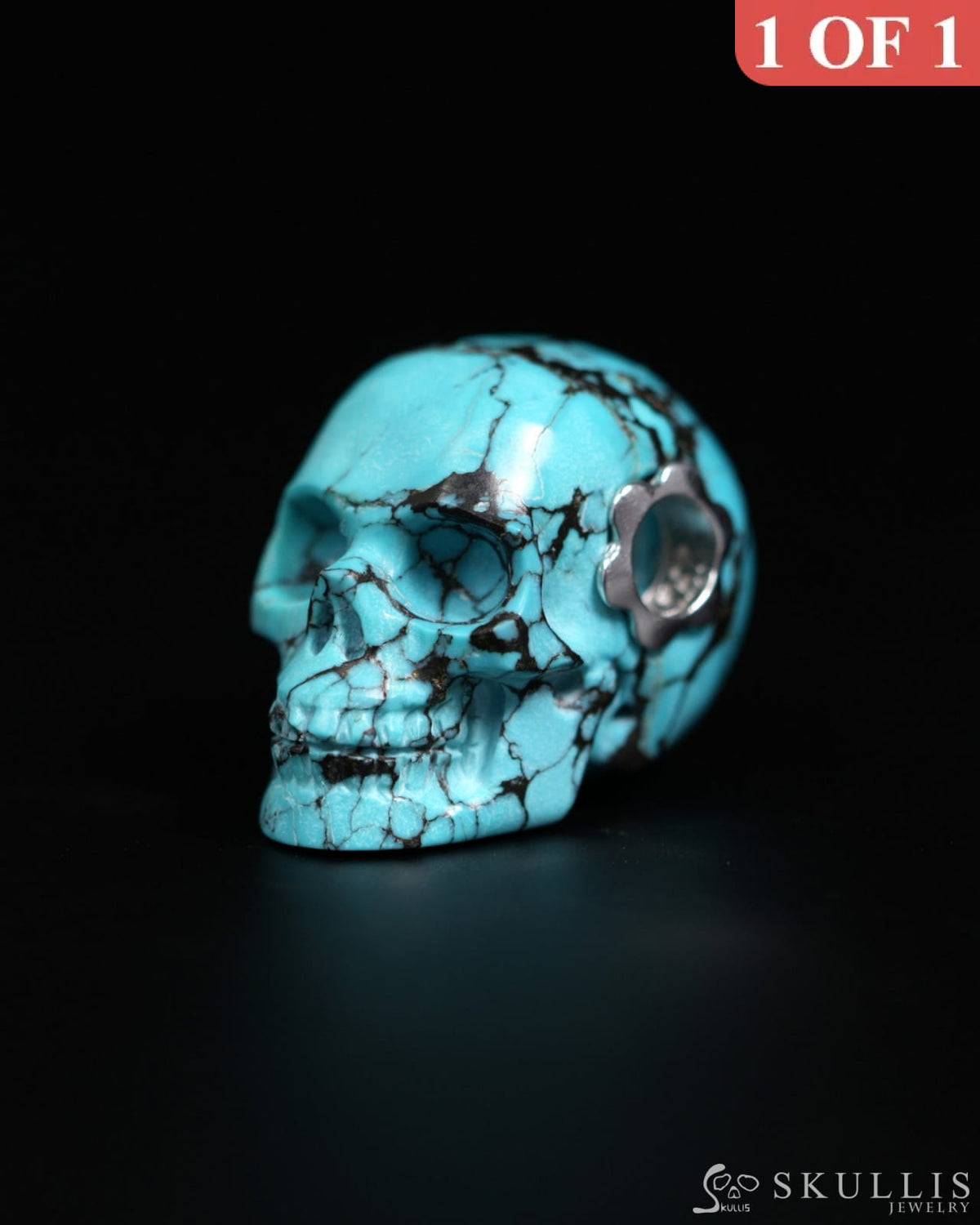 Skullis Signature Spiderweb Turquoise (Matrix Turquoise) Gem Skull Pendant or Necklace Hand Carved for Women & Men