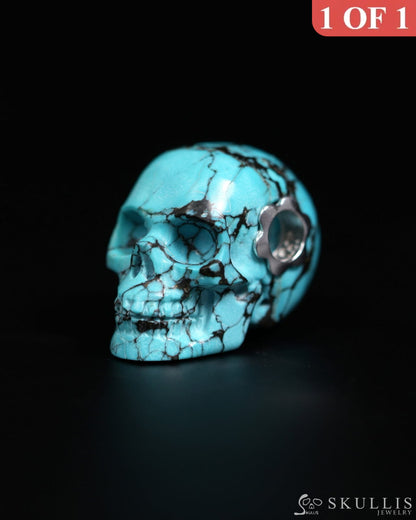 Skullis Signature Spiderweb Turquoise (Matrix Turquoise) Gem Skull Pendant or Necklace Hand Carved for Women & Men