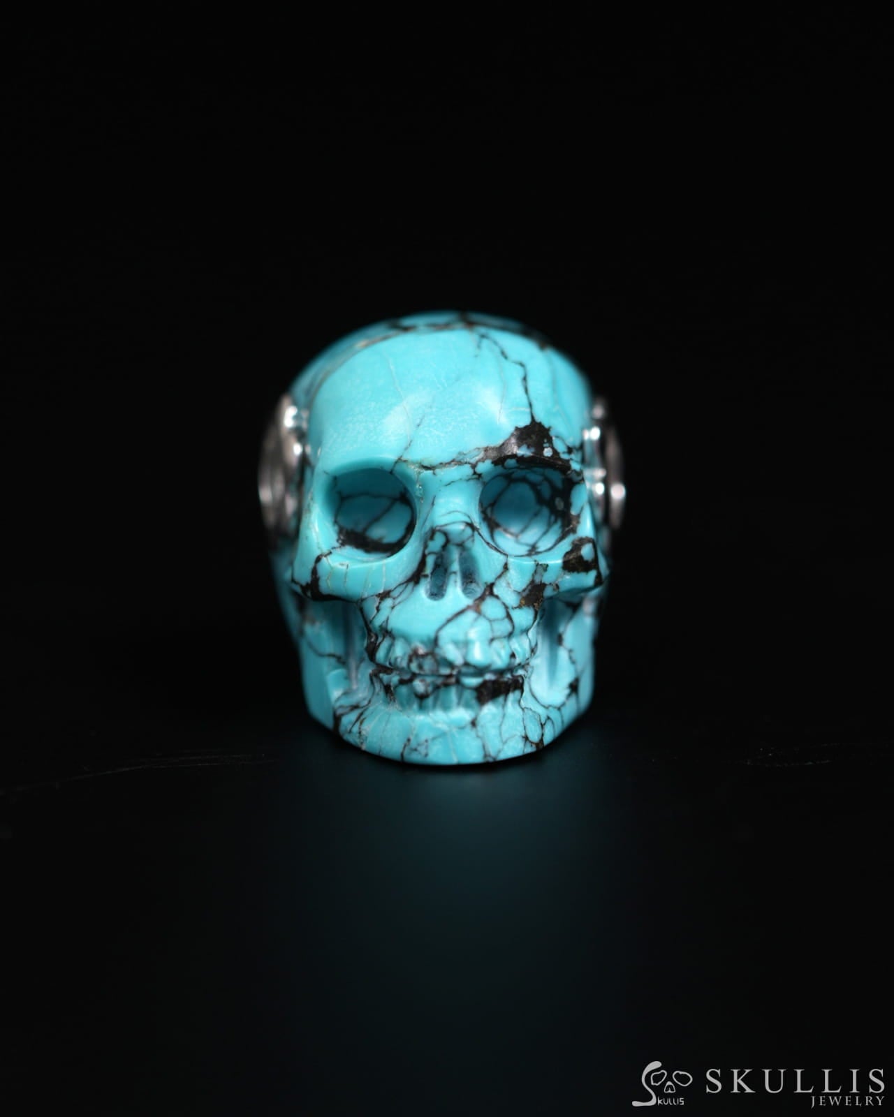 Skullis Signature Spiderweb Turquoise (Matrix Turquoise) Gem Skull Pendant or Necklace Hand Carved for Women & Men