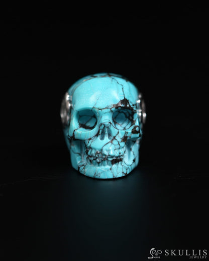 Skullis Signature Spiderweb Turquoise (Matrix Turquoise) Gem Skull Pendant or Necklace Hand Carved for Women & Men