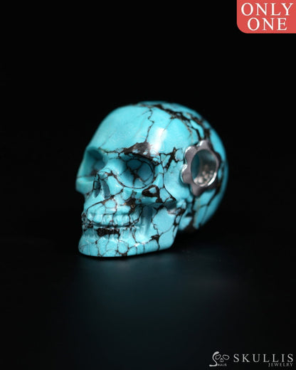 Skullis Signature Spiderweb Turquoise (Matrix Turquoise) Gem Skull Pendant or Necklace Hand Carved for Women & Men
